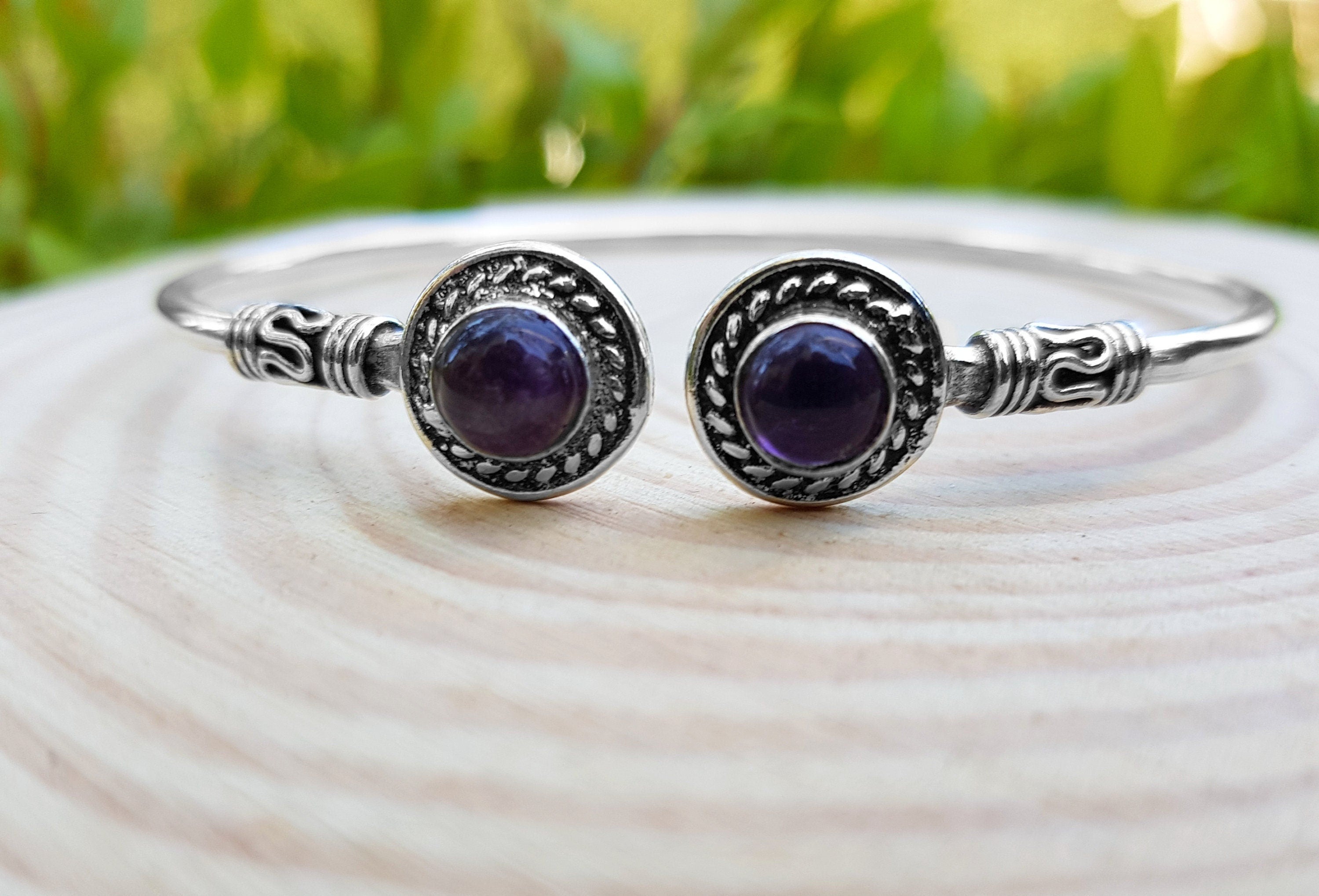 Adjustable Amethyst Cuff Bracelet Sterling Silver Gemstone