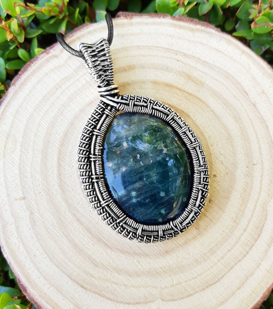 Green Bloodstone Pendant Wire Wrapped Pendant In Sterling Silver One Of A Kind Handmade Jewelry