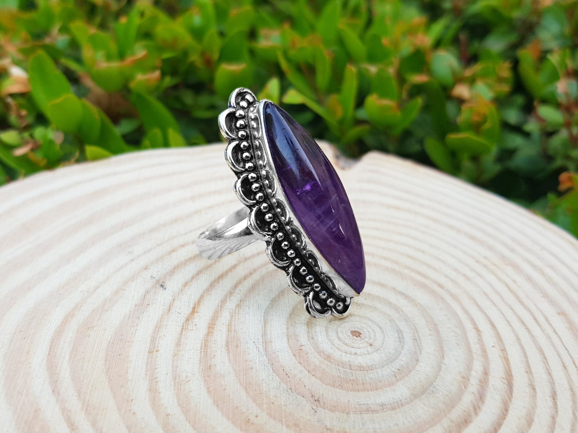 Amethyst Gemstone Ring Statement Ring In Sterling Silver Boho Ring Size US 8 One Of A Kind Gift Unique Jewellery