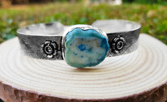 Solar Quartz Bracelet In Sterling Silver Statement Bracelet Adjustable Bracelet One Of A Kind