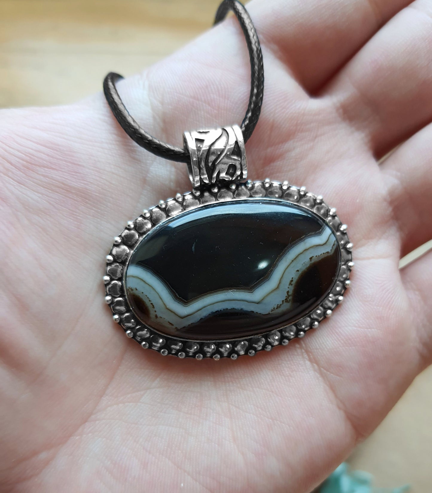 Botswana Agate Pendant In Sterling Silver Boho Crystal Necklace Unique Gift Unisex Necklace