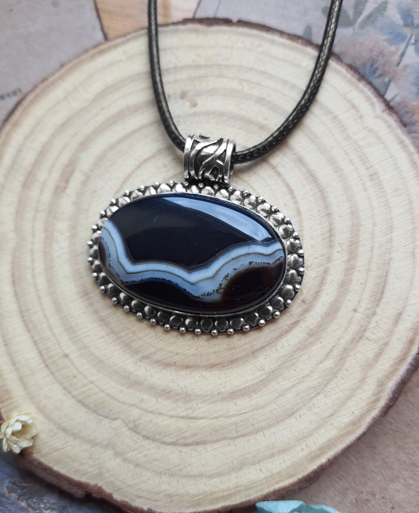 Botswana Agate Pendant In Sterling Silver Boho Crystal Necklace Unique Gift Unisex Necklace