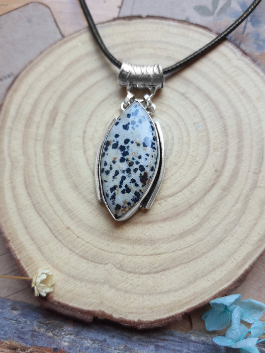 Dalmatian Jasper Pendant In Sterling Silver Statement Necklace Boho Crystal Pendant Unique Gift For Women