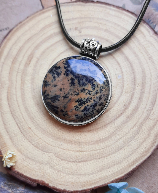 Big Honey Dendrite Opal Pendant In Sterling Silver Statement Necklace One Of A Kind Necklace