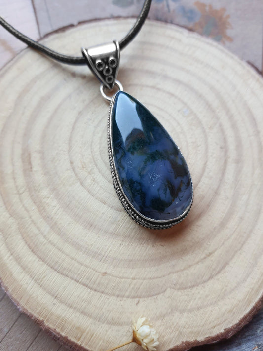 Moss Agate Pendant In Sterling Silver Boho Gemstone Pendant One Of A Kind Jewelry Unique Gift
