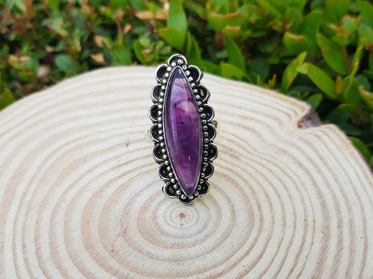 Amethyst Gemstone Ring Statement Ring In Sterling Silver Boho Ring Size US 8 One Of A Kind Gift Unique Jewellery