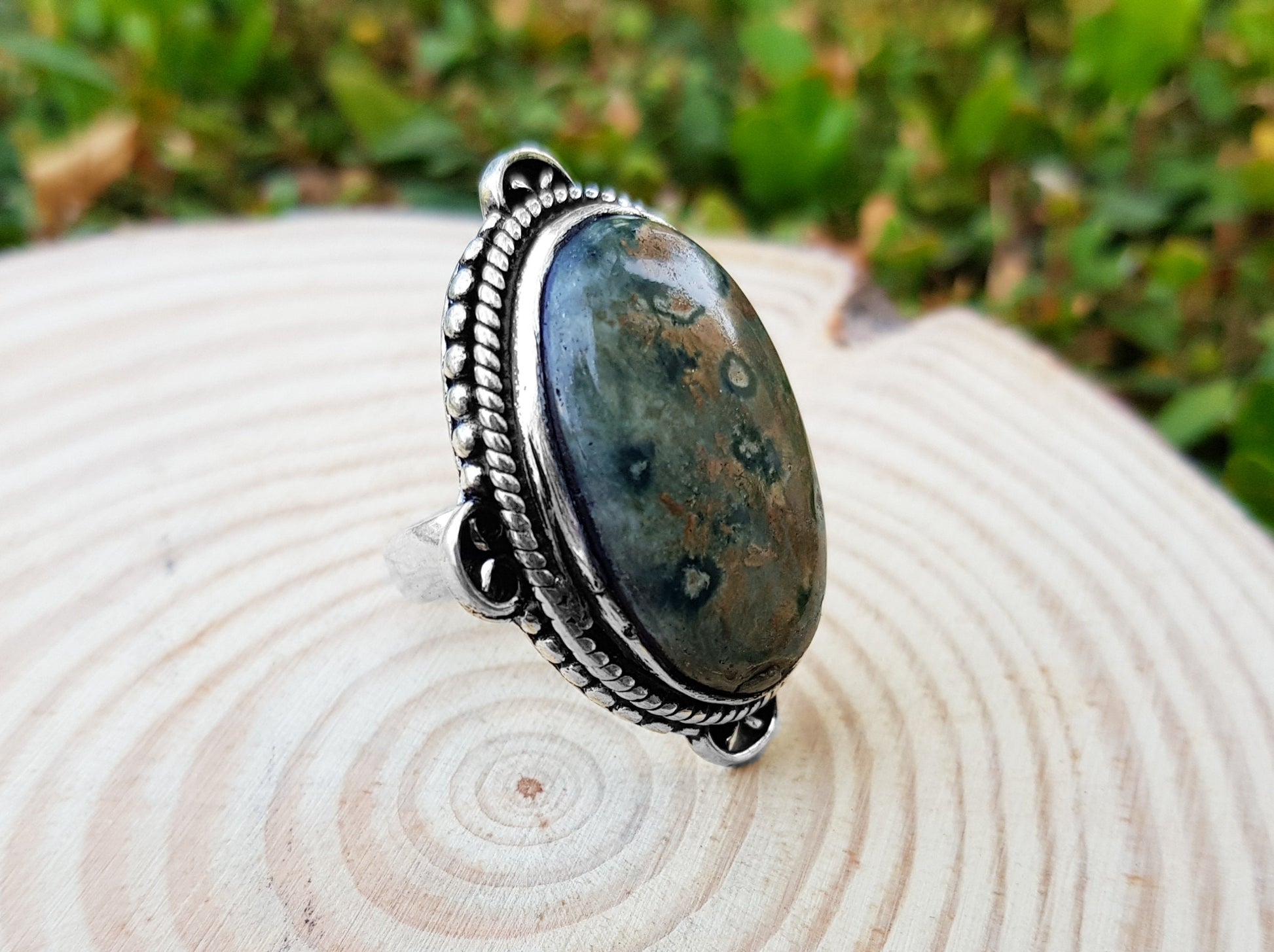 Kambaba Jasper Ring In Sterling Silver Statement Ring Size US 6 3/4  One Of A Kind Jewelry