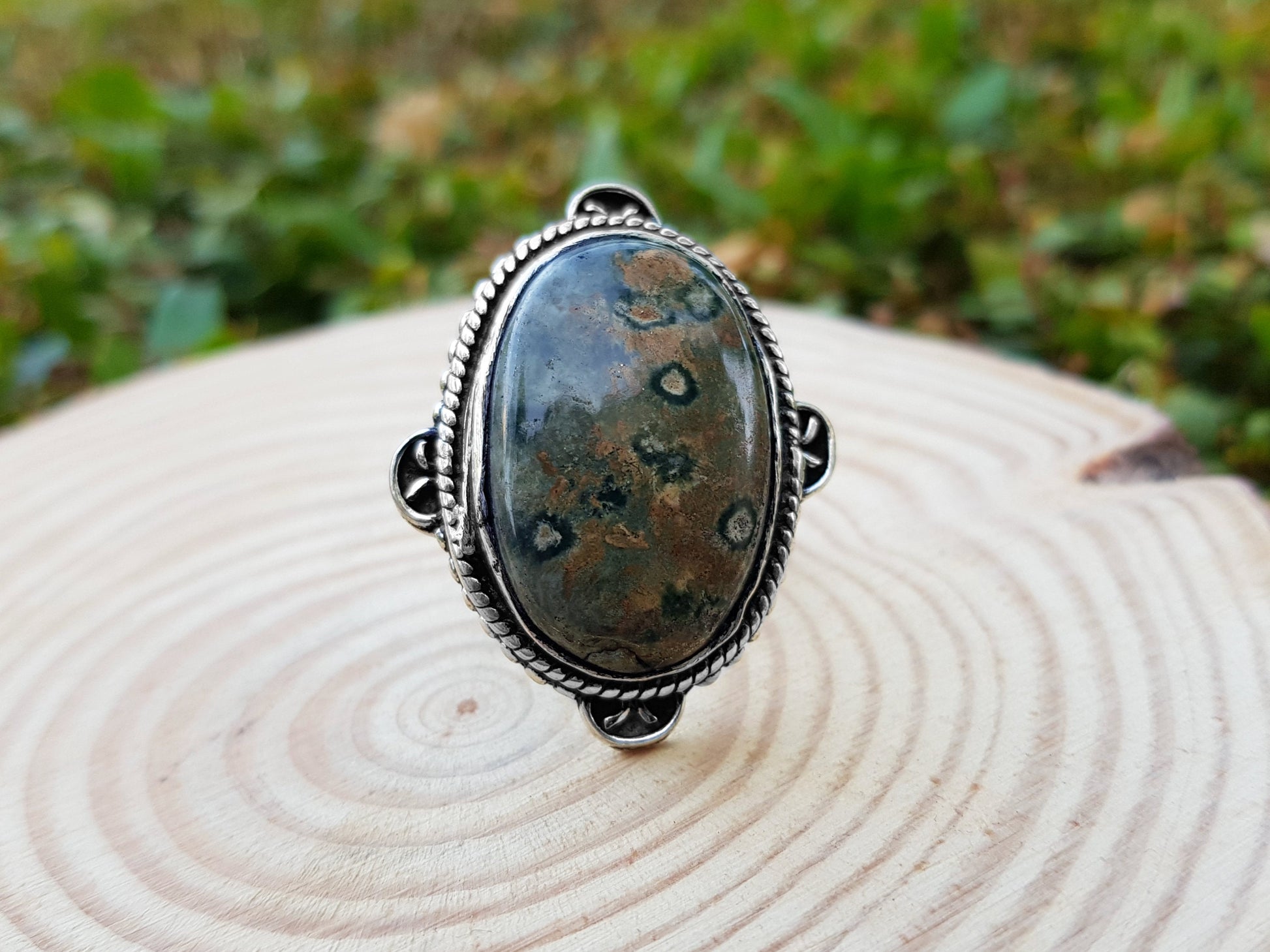 Kambaba Jasper Ring In Sterling Silver Statement Ring Size US 6 3/4  One Of A Kind Jewelry
