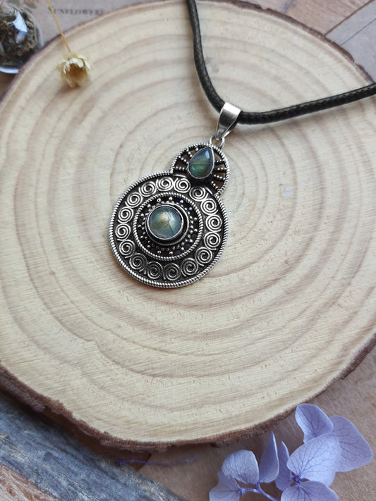 Natural Labradorite Pendant In Sterling Silver Ethnic Rustic Necklace One Of A Kind Gift