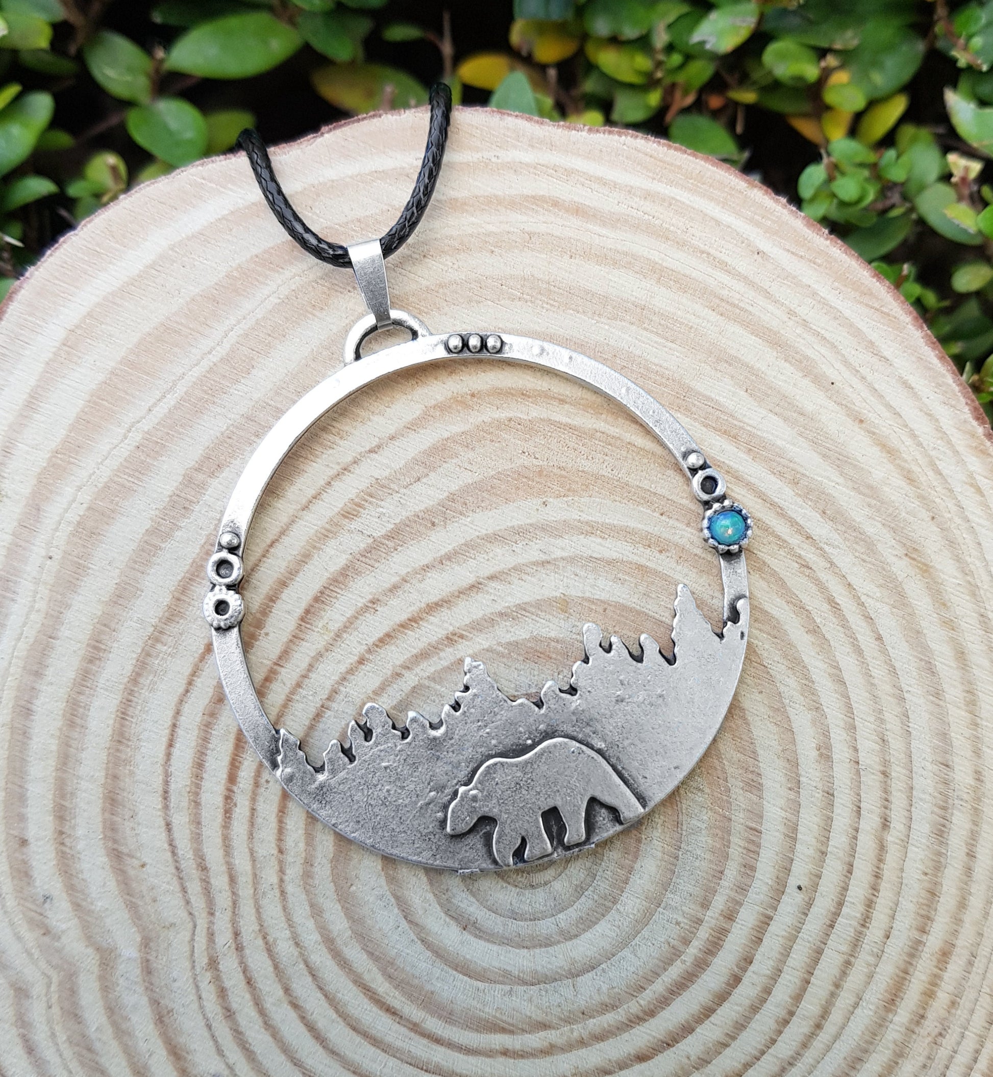 Polar Bear Necklace With Top Quality Opal Arctic Pendant In Sterling Silver Statement Necklace
