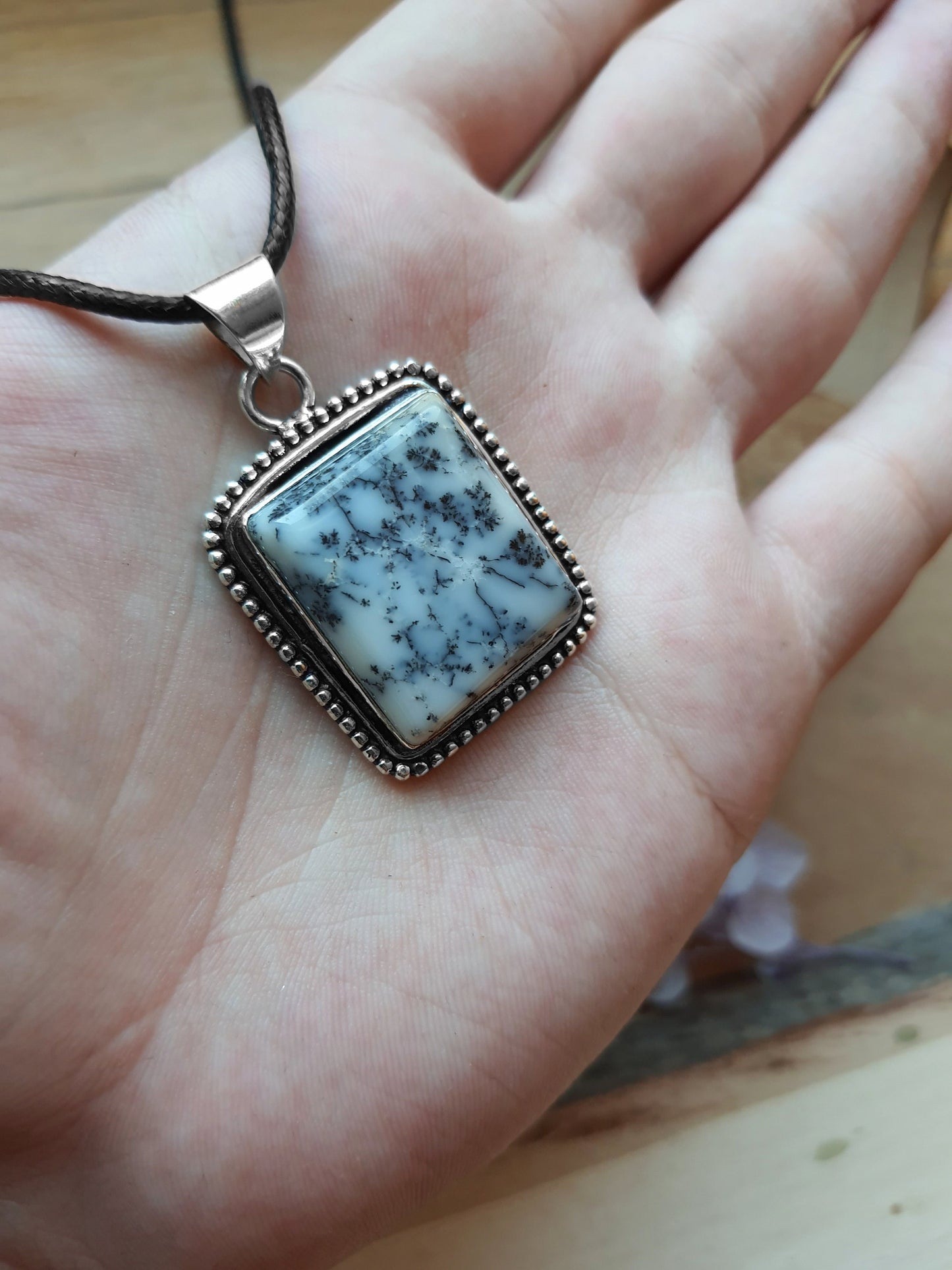 Dendrite Opal Pendant Sterling Silver Statement Pendant Boho Gemstone Necklace Unique Jewelry