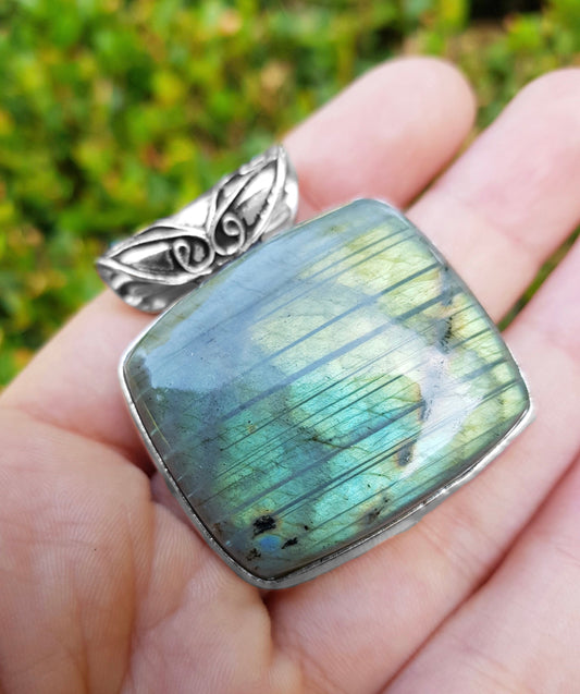 Big Natural Labradorite Necklace In Sterling Silver Statement Necklace Unique Jewelry One Of A Kind Gift
