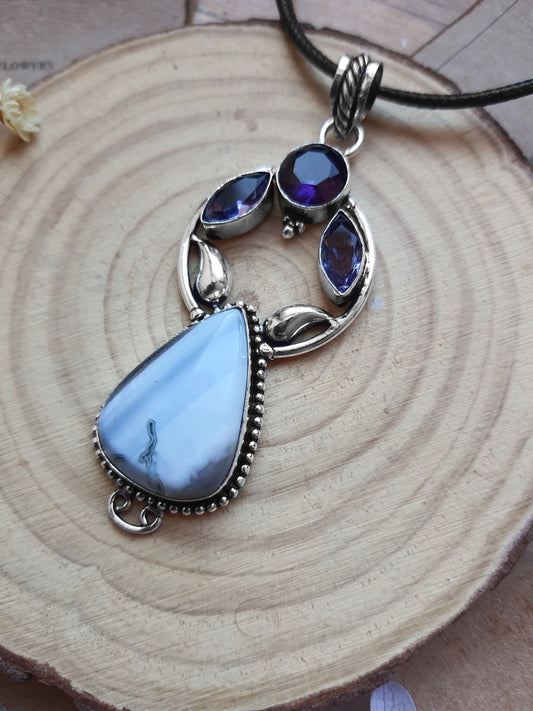 Natural Blue Owyhee Opal Pendant In Sterling Silver Boho Raw Crystal Necklace Unique Gift For Women GypsyJewelry Statement Necklace