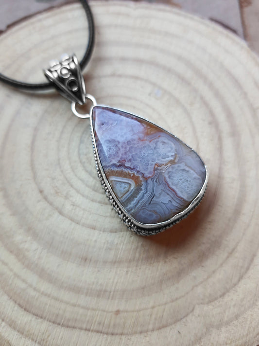 Crazy Lace Agate Pendant In Sterling Silver Statement Necklace One Of A Kind Jewellery Crystal Necklace