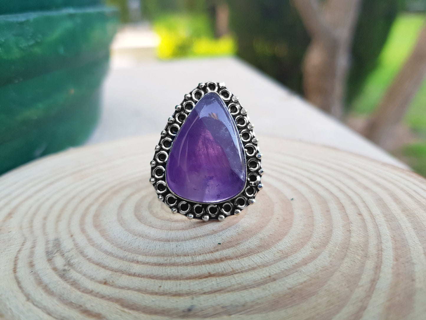 Amethyst Gemstone Ring Big Statement Ring In Sterling Silver Boho Ring Size US 8 3/4 One Of A Kind Gift Unique Jewellery