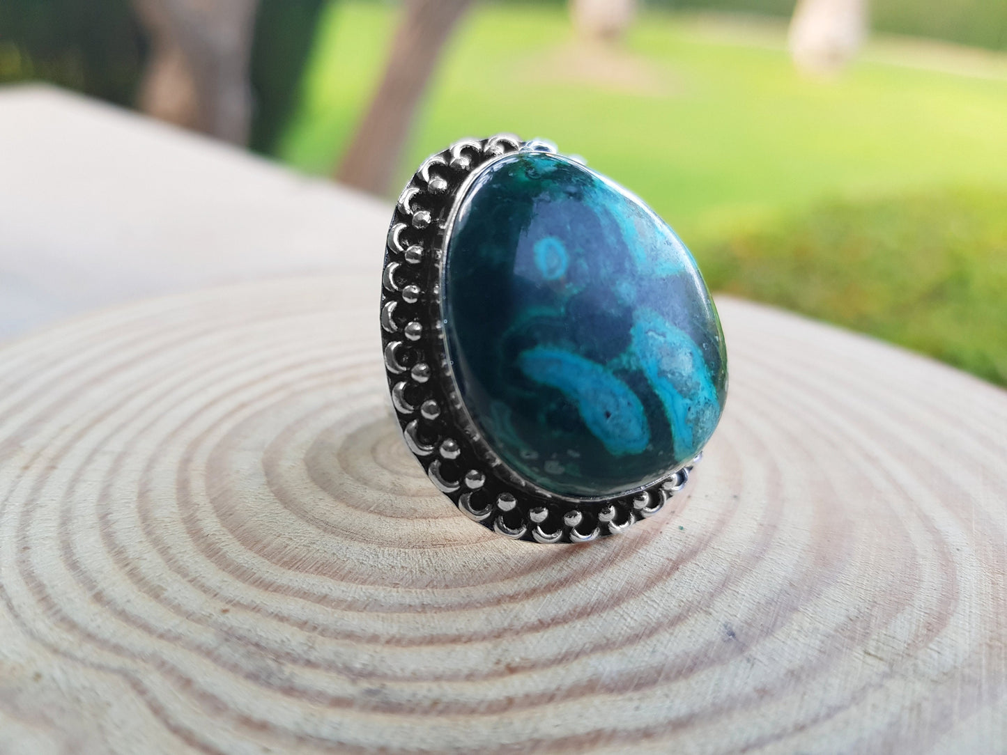 Shattuckite Ring In Sterling Silver Size US8 1/4 Crystal Ring One Of A Kind Statement Ring