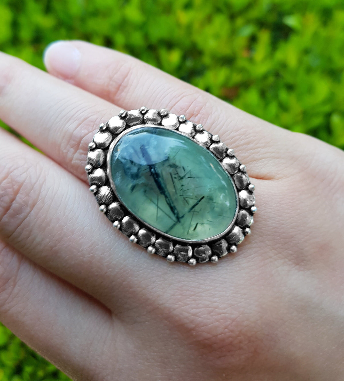 Prehnite Ring In Sterling Silver Size US 8 Boho Ring One Of A Kind Jewellery Unique Gift For Her Statement Rings