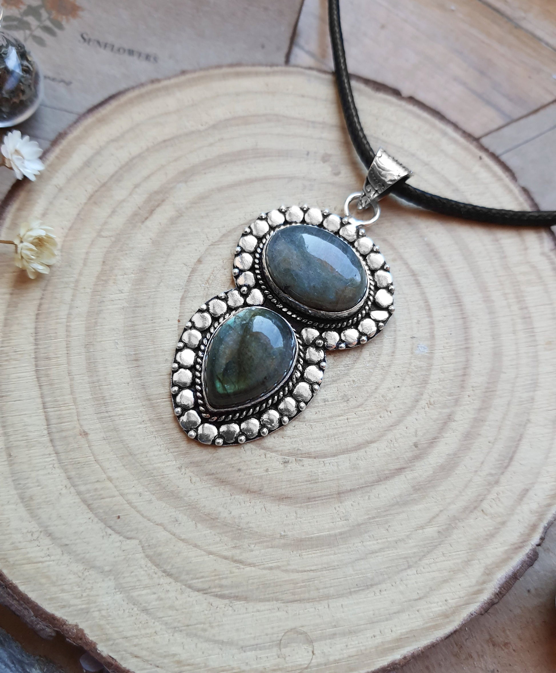 Multi Stone Labradorite Pendant In Sterling Silver Big Statement Pendant Unique Gift Gemstone Lover Gift Boho Pendant GypsyJewelry