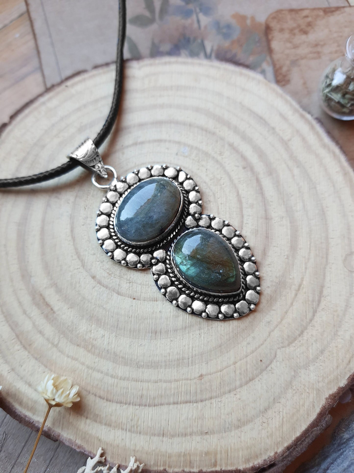 Multi Stone Labradorite Pendant In Sterling Silver Big Statement Pendant Unique Gift Gemstone Lover Gift Boho Pendant GypsyJewelry