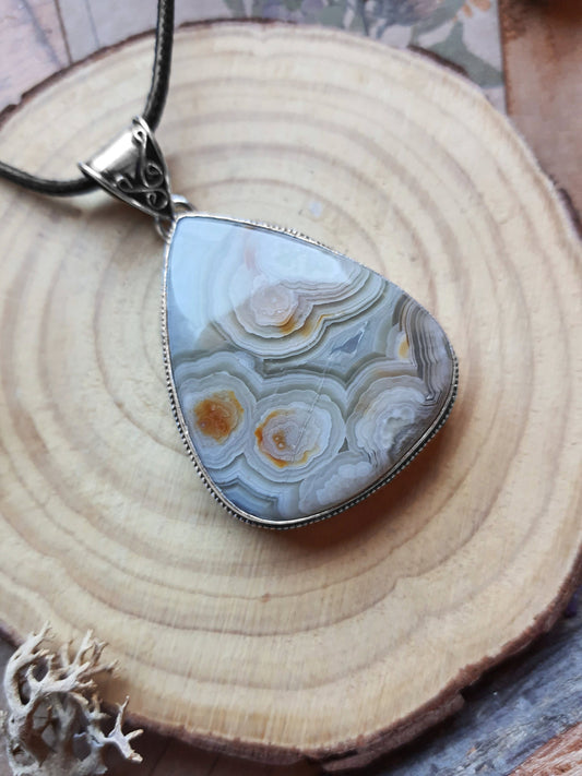 Big Crazy Lace Agate Pendant In Sterling Silver Statement Necklace One Of A Kind Jewellery Crystal Necklace