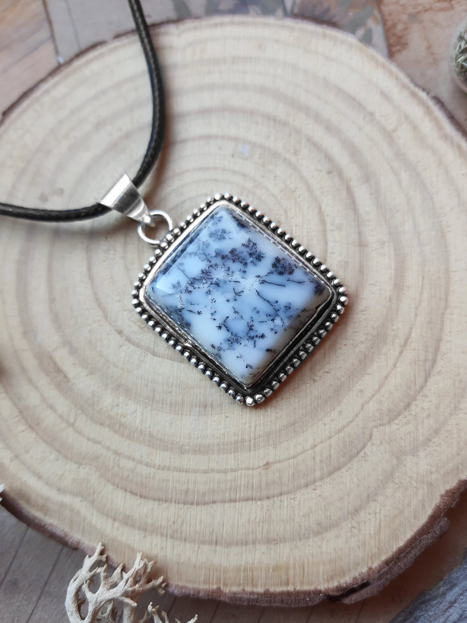 Dendrite Opal Pendant Sterling Silver Statement Pendant Boho Gemstone Necklace Unique Jewelry