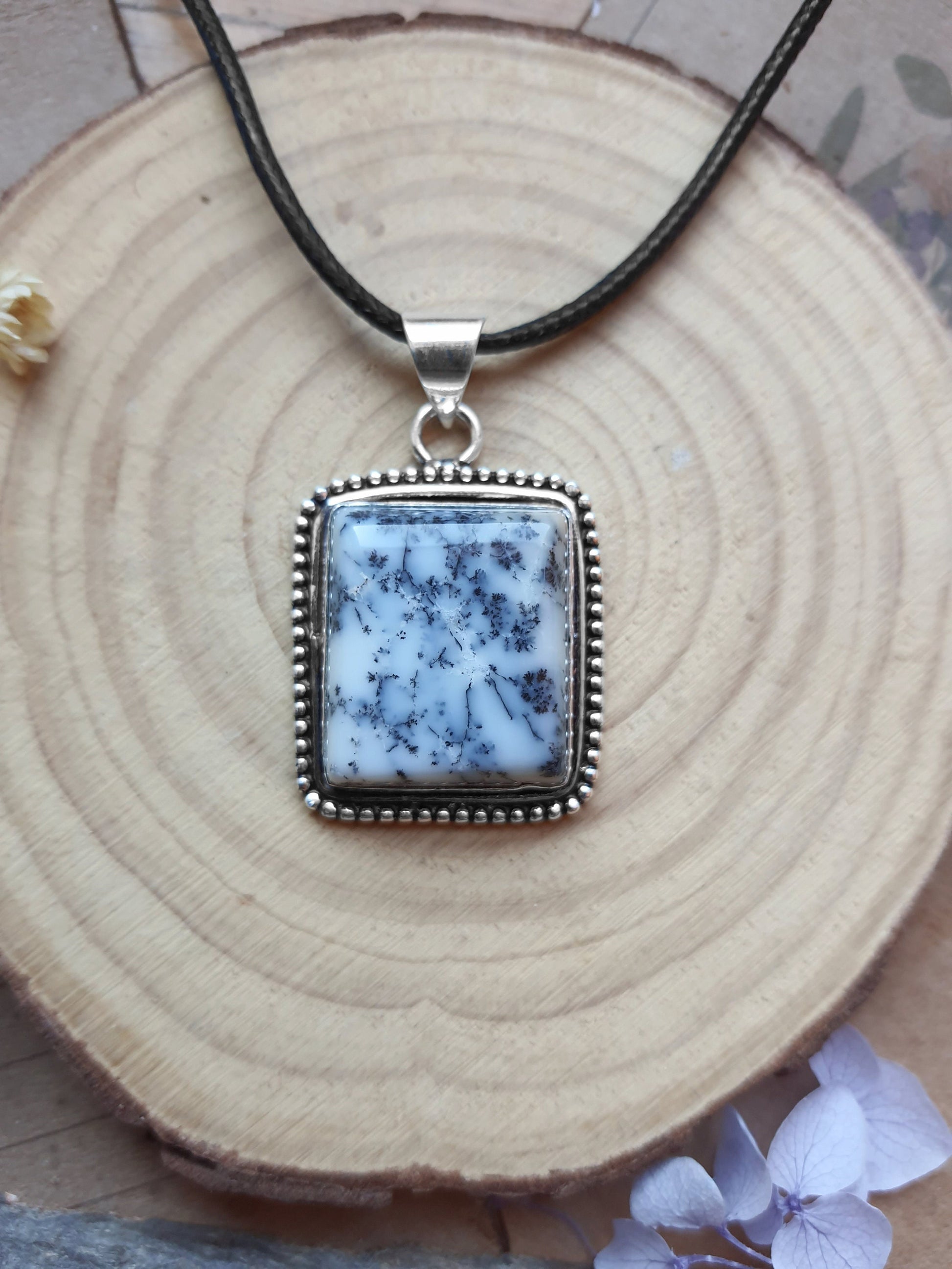 Dendrite Opal Pendant Sterling Silver Statement Pendant Boho Gemstone Necklace Unique Jewelry