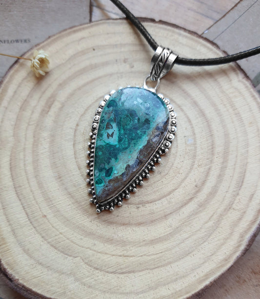 Shattuckite Statement Pendant In Sterling Silver One Of A Kind Crystal Necklace