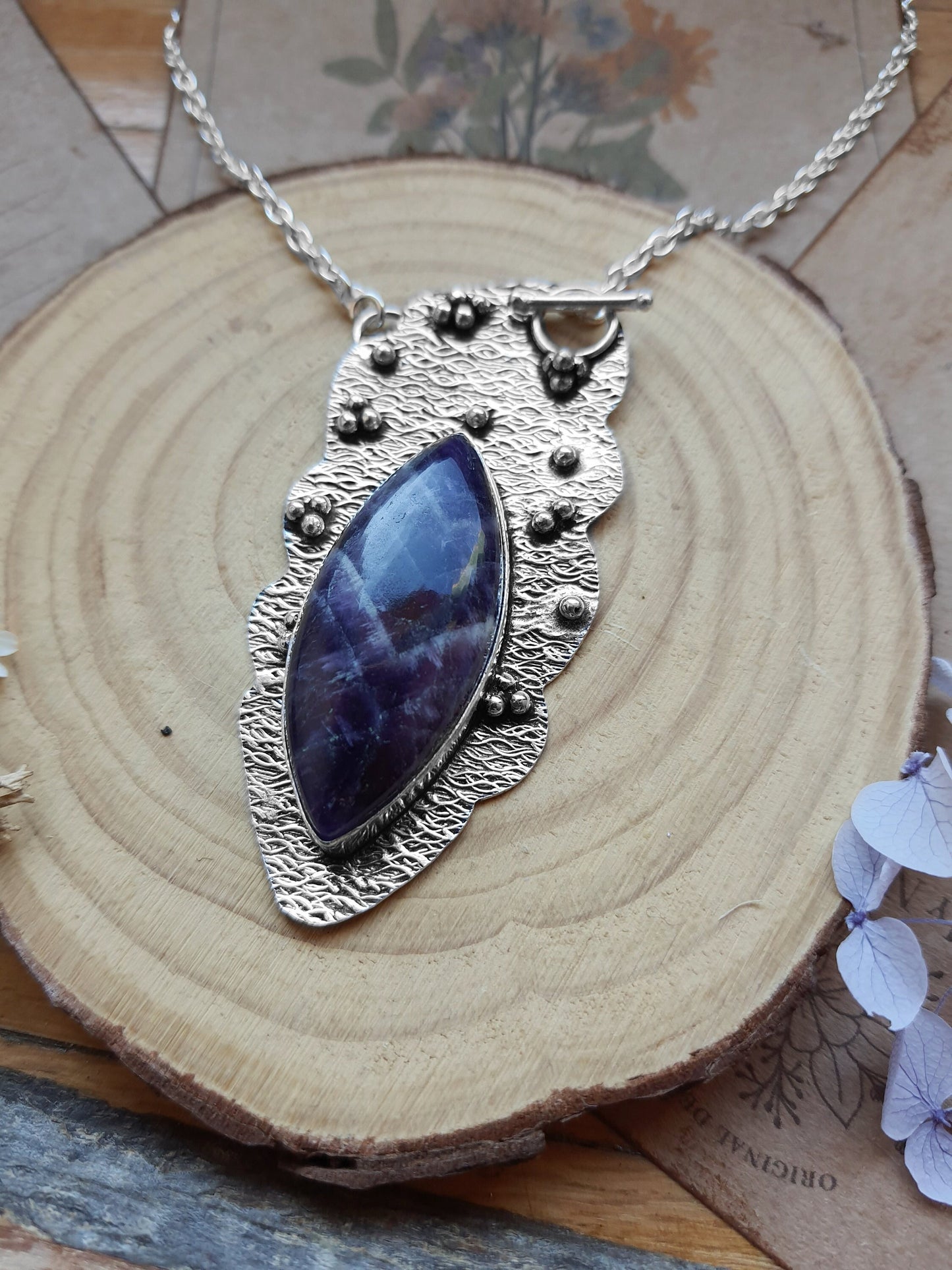 Big Amethyst Statement Pendant Sterling Silver Crystal Necklace Boho Necklace Teardrop Pendant GypsyJewelry Unique Gift