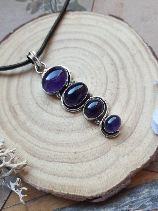 Big Amethyst Statement Pendant Sterling Silver Crystal Necklace