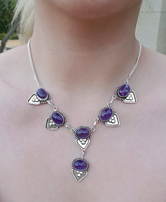 Amethyst Necklace And Earrings Set In Sterling Silver Statement Necklace Boho Crystal Necklace Unique Gift For Women