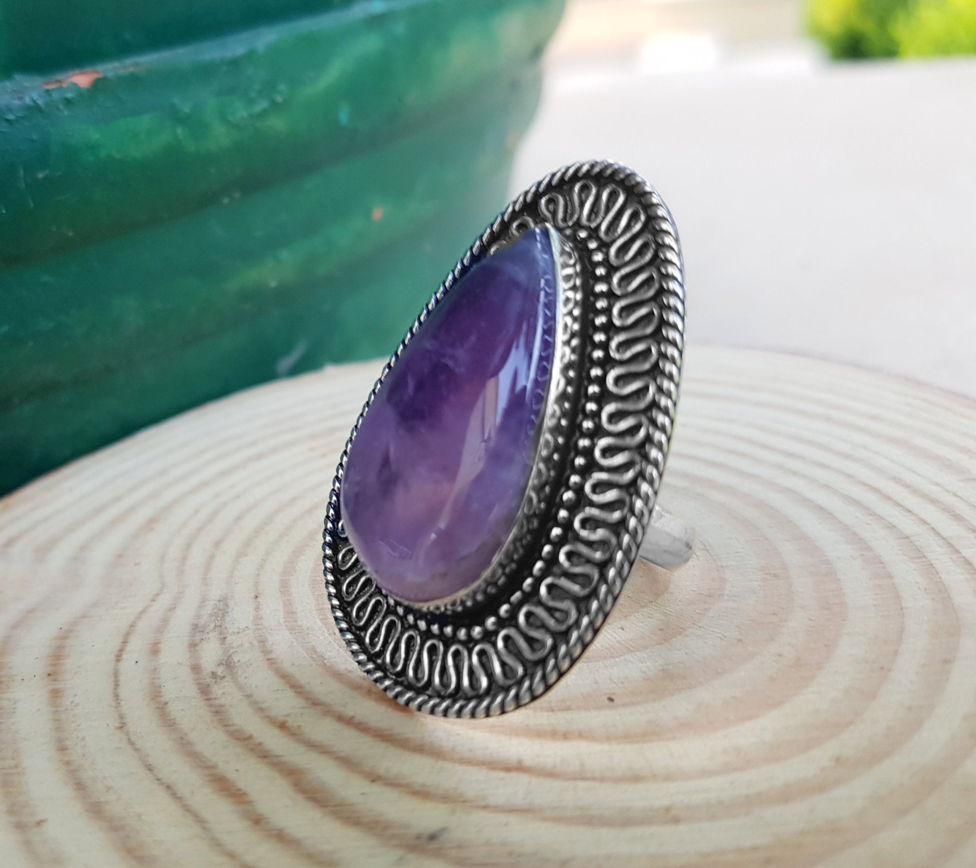 Natural Amethyst Ring Big Statement Ring Size US 8 Sterling Silver Gemstone Ring Boho Rings Unique Gift For Women One Of A Kind Jewelry