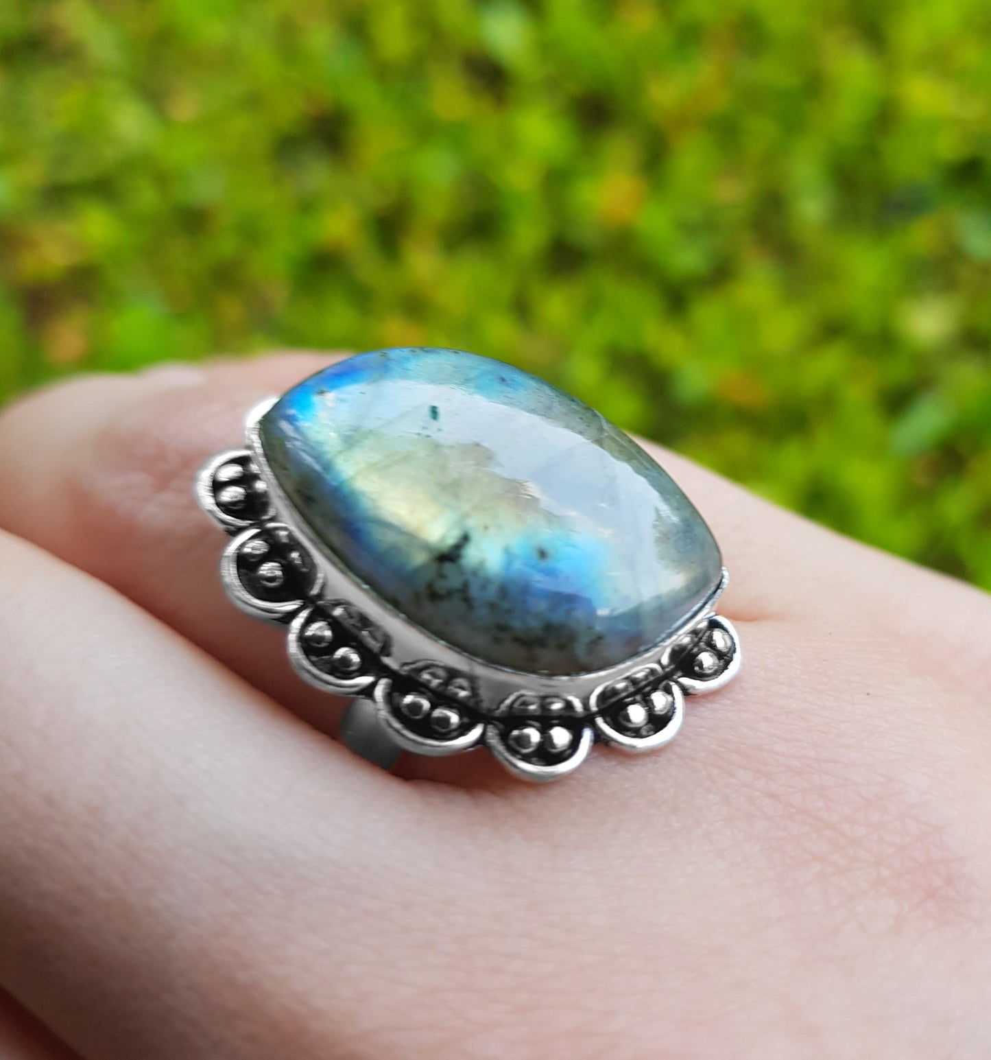 Labradorite Ring Size US 8 3/4 In Sterling Silver Crystal Ring Boho Rings Unique Gift For Her Ethnic Ring GypsyJewelry