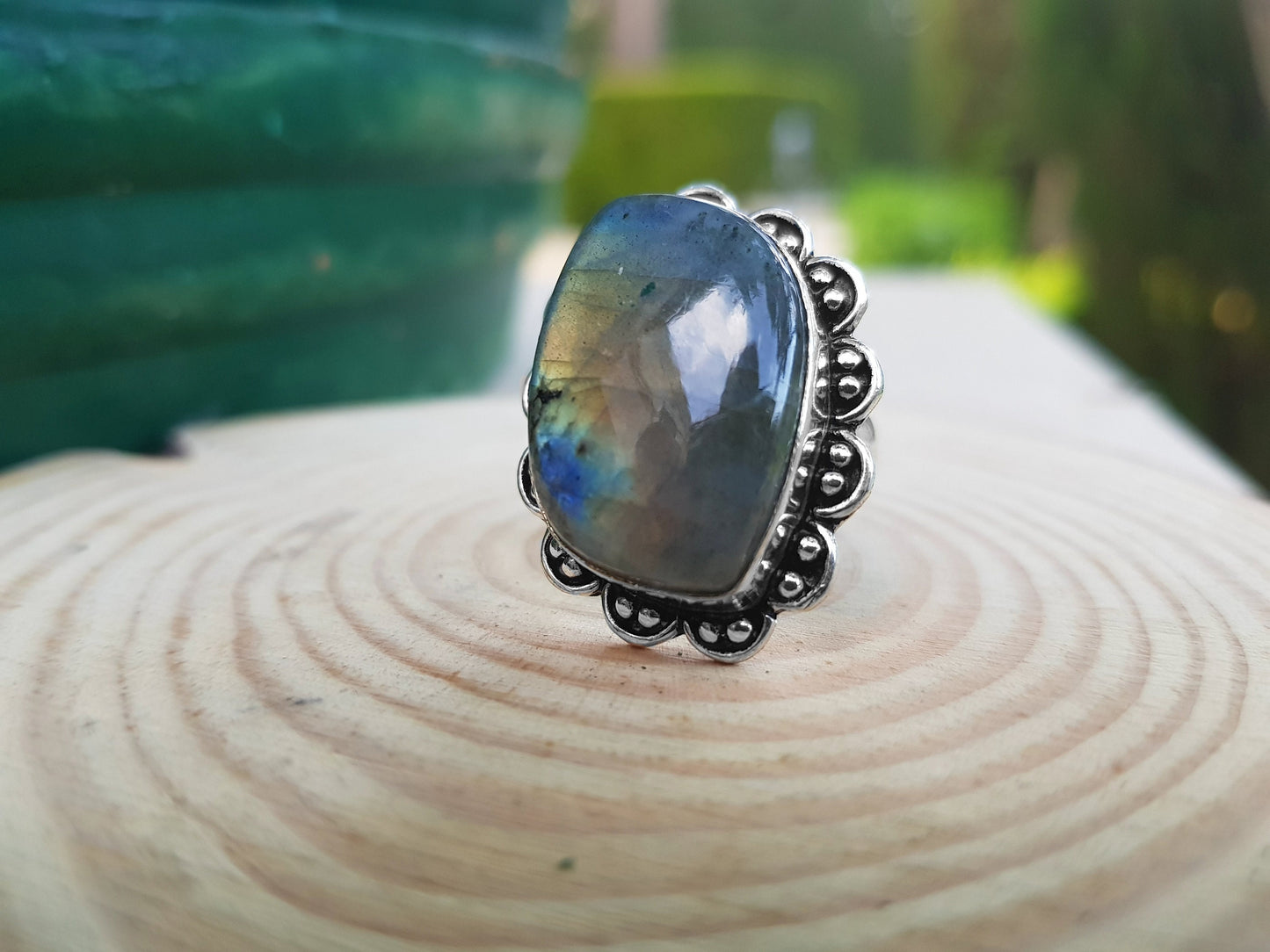 Labradorite Ring Size US 8 3/4 In Sterling Silver Crystal Ring Boho Rings Unique Gift For Her Ethnic Ring GypsyJewelry