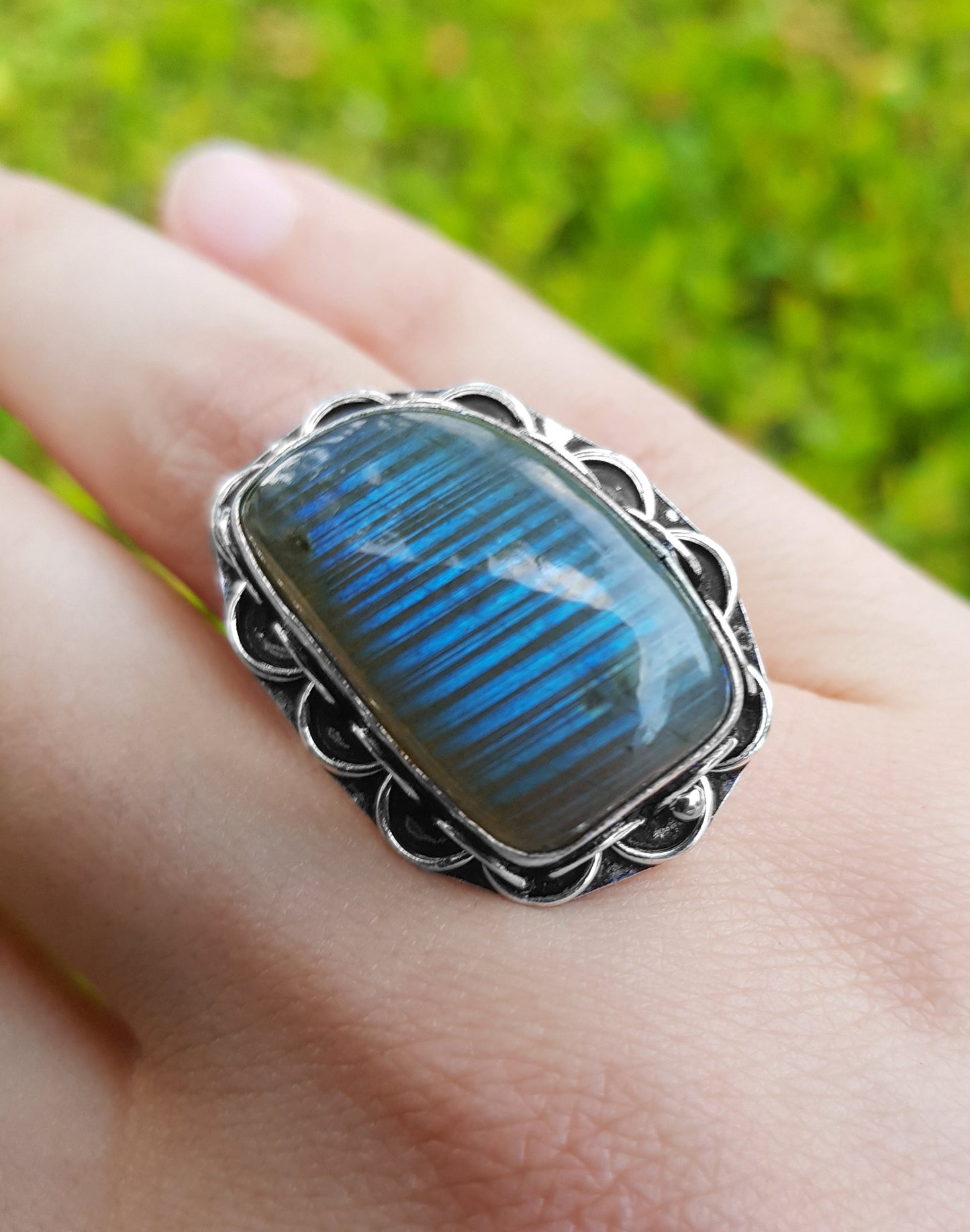Labradorite Ring Size US 8 1/2 In Sterling Silver Big Statement Ring Gemstone Ring Boho Rings Unique Gift For Her Ethnic Ring GypsyJewelry