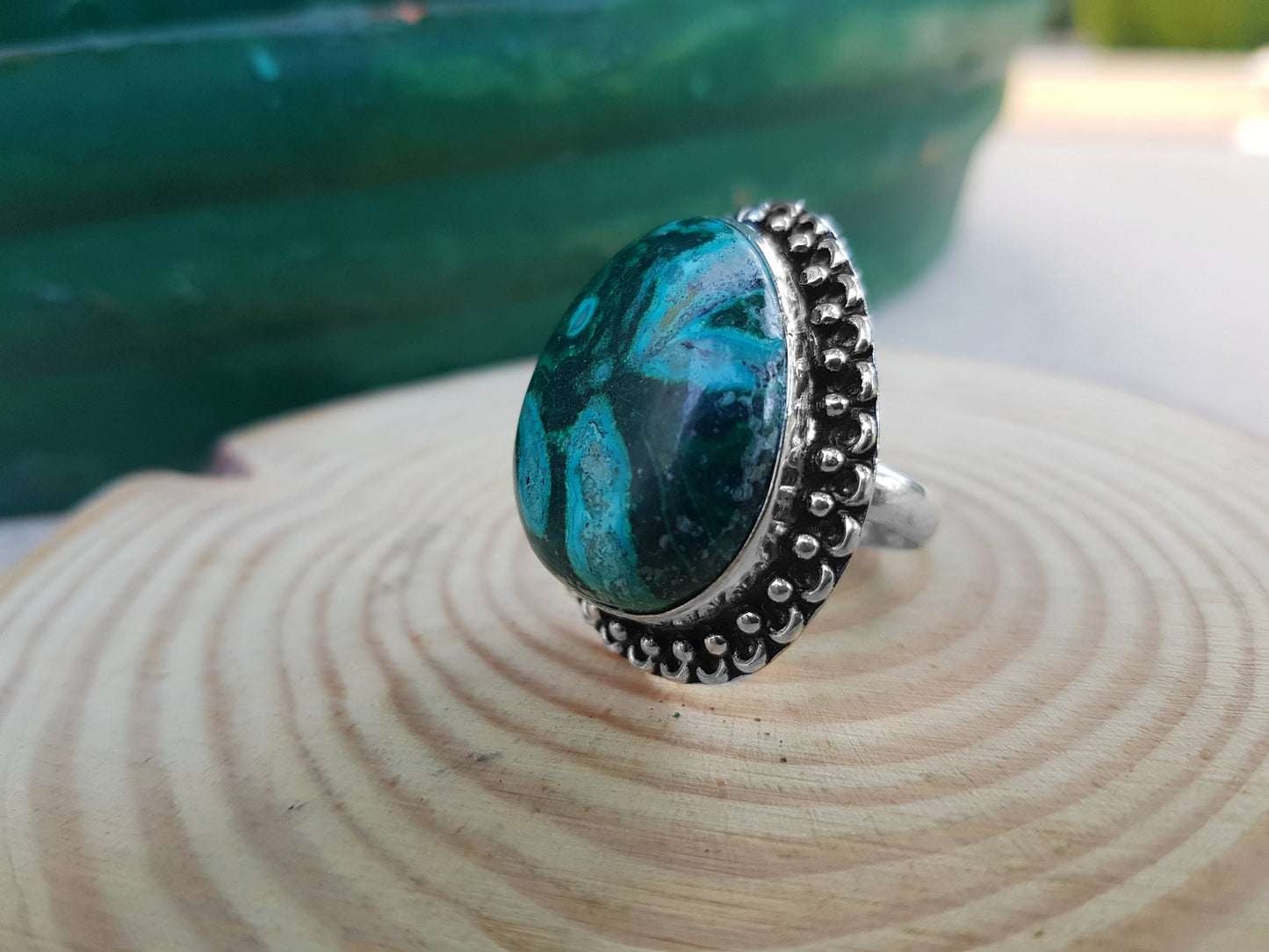 Shattuckite Ring In Sterling Silver Size US8 1/4 Crystal Ring One Of A Kind Statement Ring