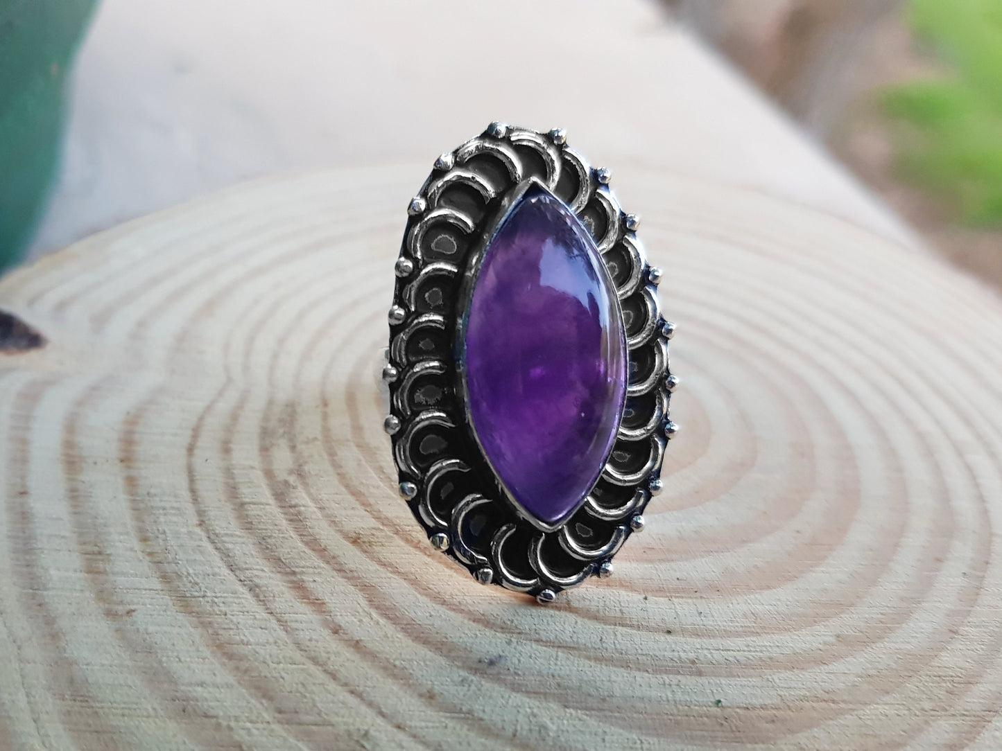 Amethyst Gemstone Ring Statement Ring In Sterling Silver Boho Ring Size US 8 3/4 One Of A Kind Gift Unique Jewellery