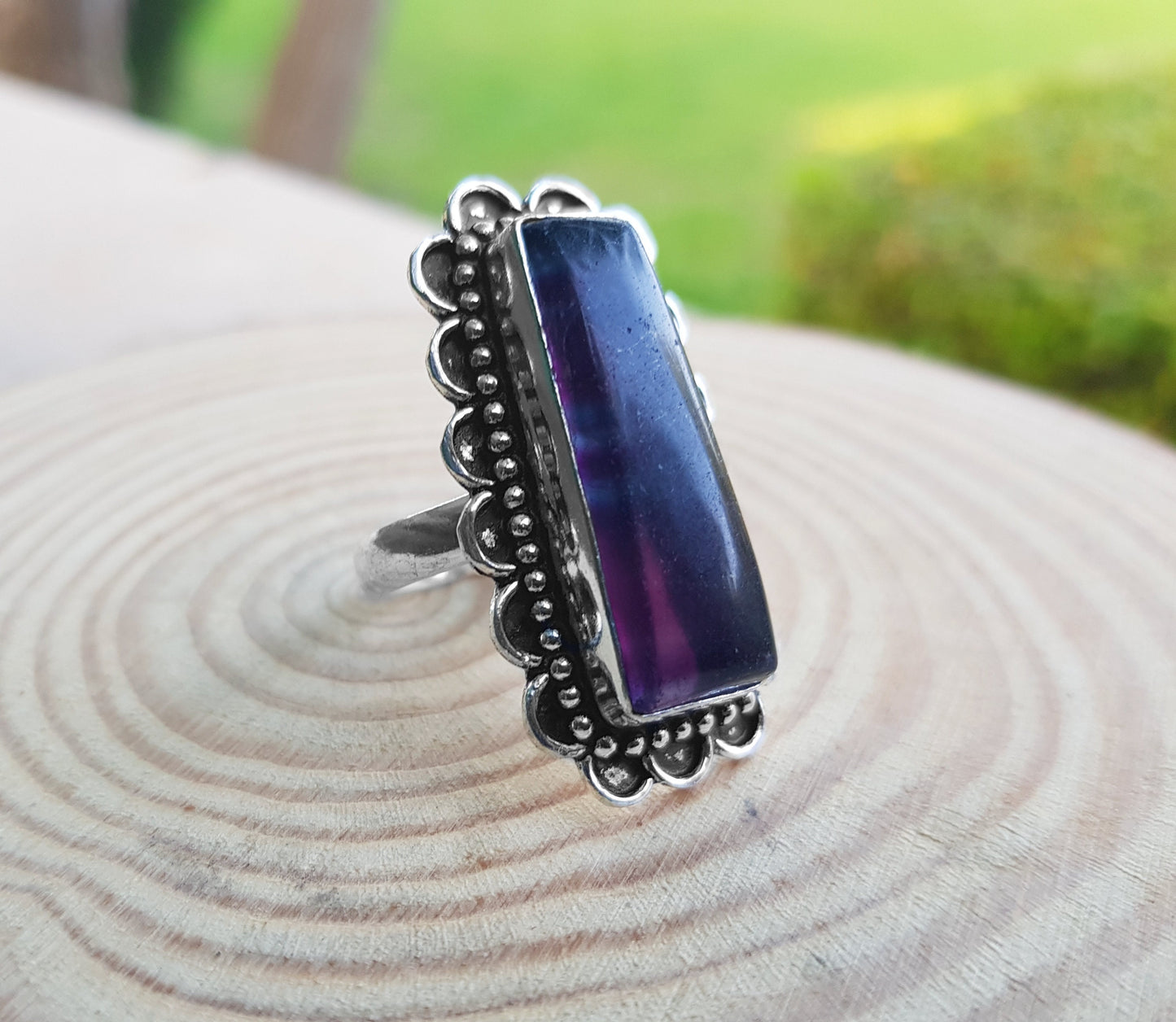 Amethyst Gemstone Ring Size US 8.5 In Sterling Silver One Of A Kind Crystal Ring