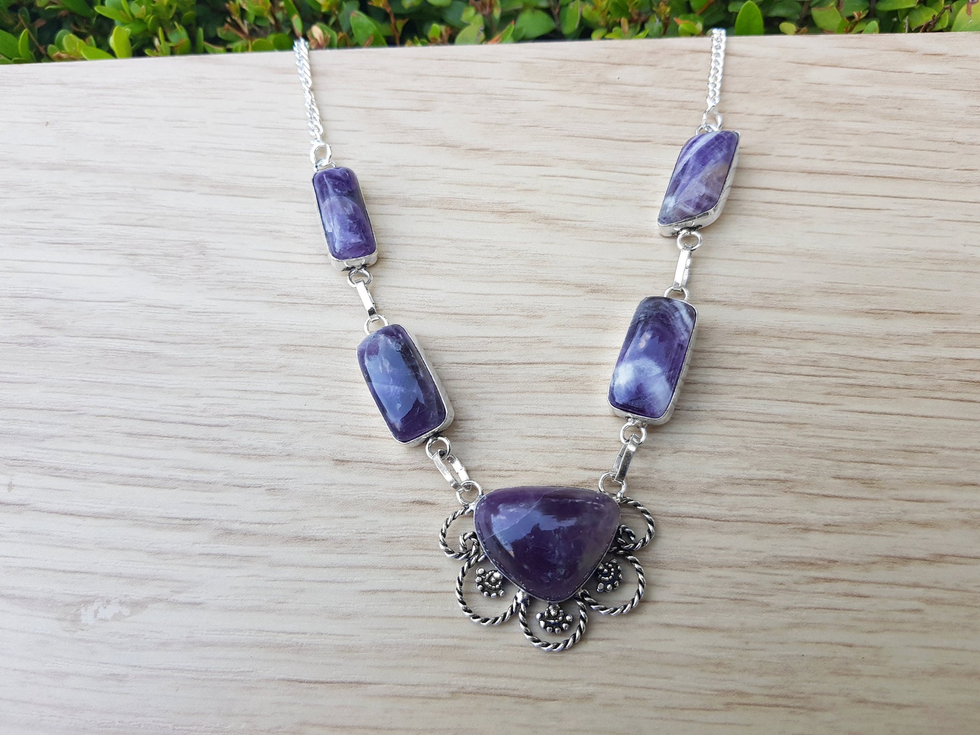 Amethyst Necklace In Sterling Silver Statement Necklace Boho Crystal Necklace Unique Gift For Women