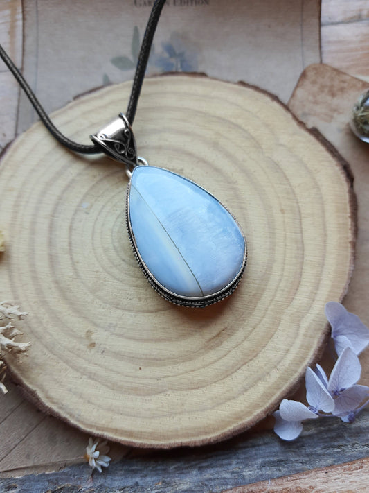 Blue Owyhee Opal Pendant In Sterling Silver Boho Raw Crystal Necklace Statement Necklace