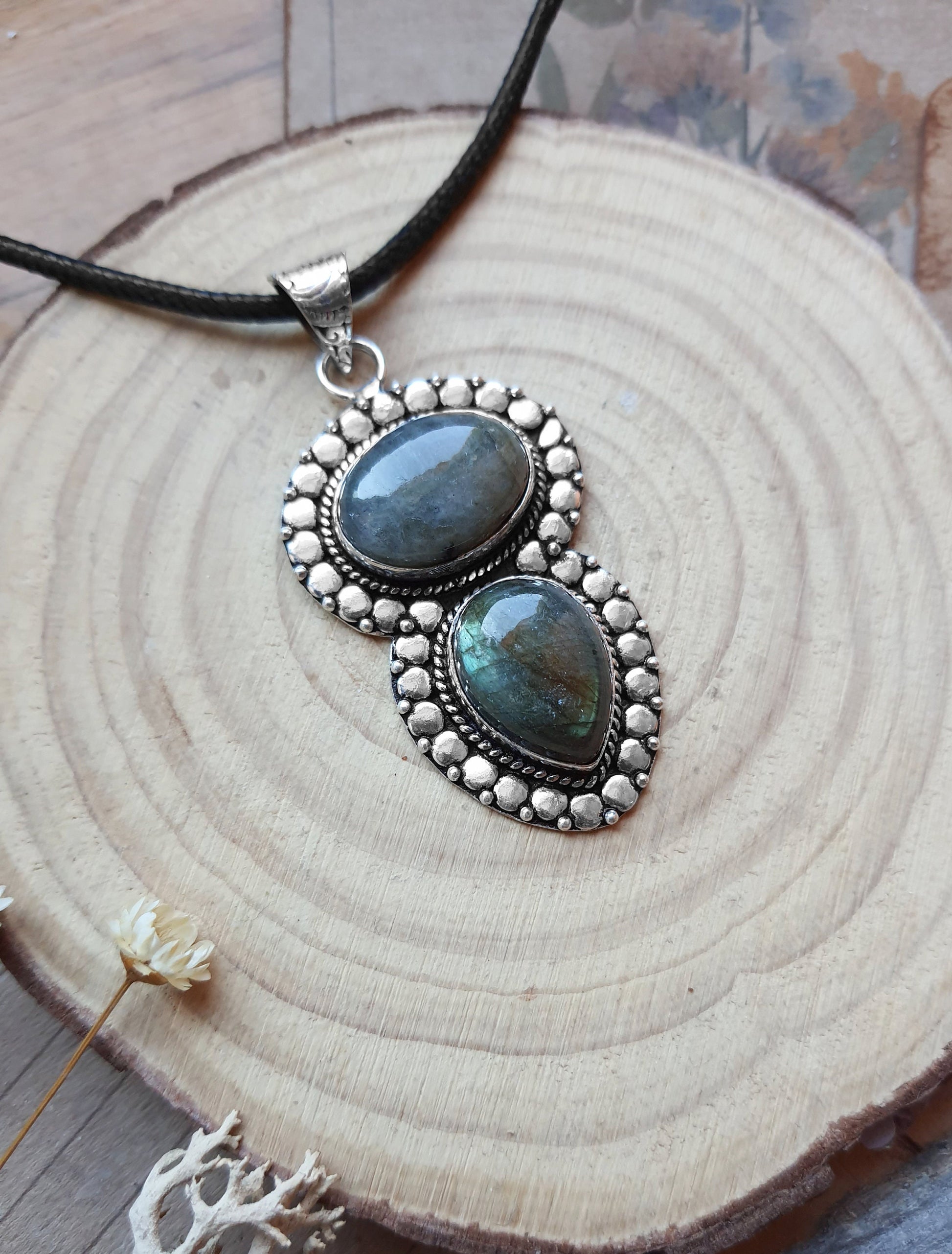 Multi Stone Labradorite Pendant In Sterling Silver Big Statement Pendant Unique Gift Gemstone Lover Gift Boho Pendant GypsyJewelry