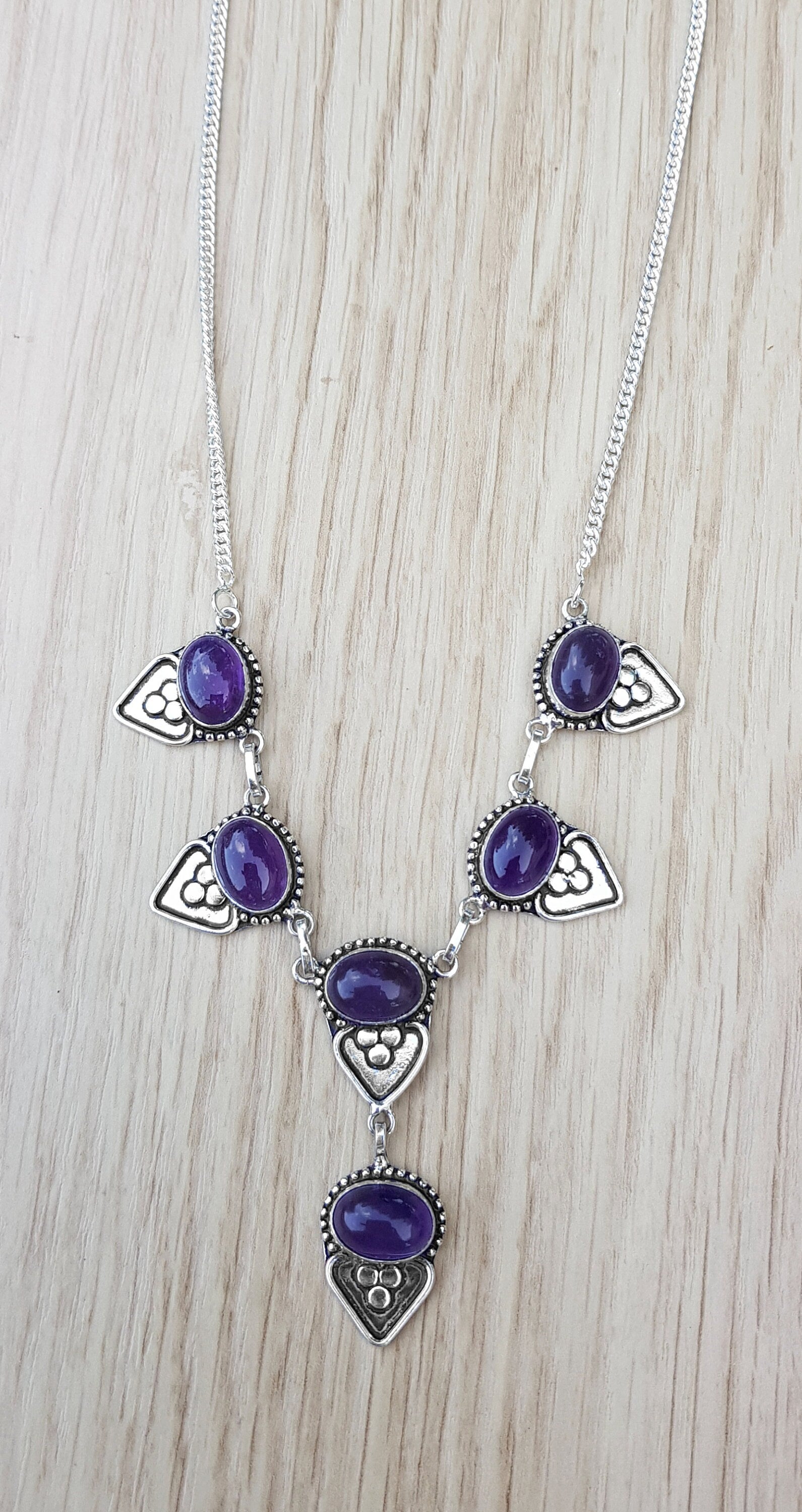 Amethyst Silver Necklace, Handmade Necklace Silver Set, Necklace Gift for her, 925 Sterling Silver Jewelry, Ear Wire Earring, offers Boho Necklace