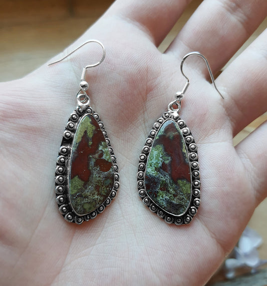 Dragon Blood Agate Earrings Statement Necklace In Sterling Silver