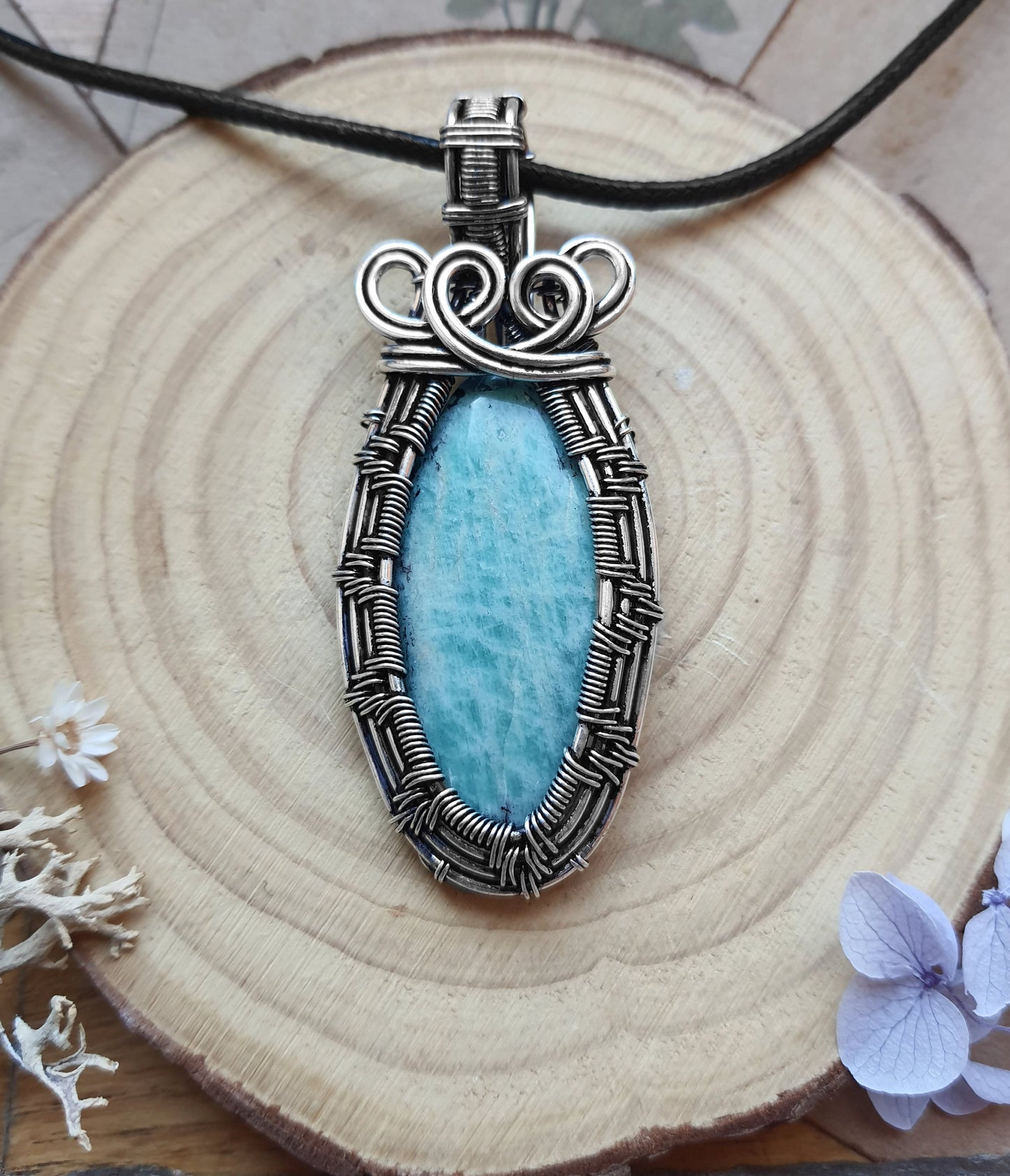 Amazonite Wire Wrapped Pendant In Sterling Silver Boho Necklace GypsyJewelry
