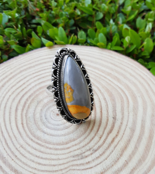 Bumble Bee Jasper Statement Ring Sterling Silver Gemstone Ring Size US 9 1/2 Boho Rings Unique Gift For Her