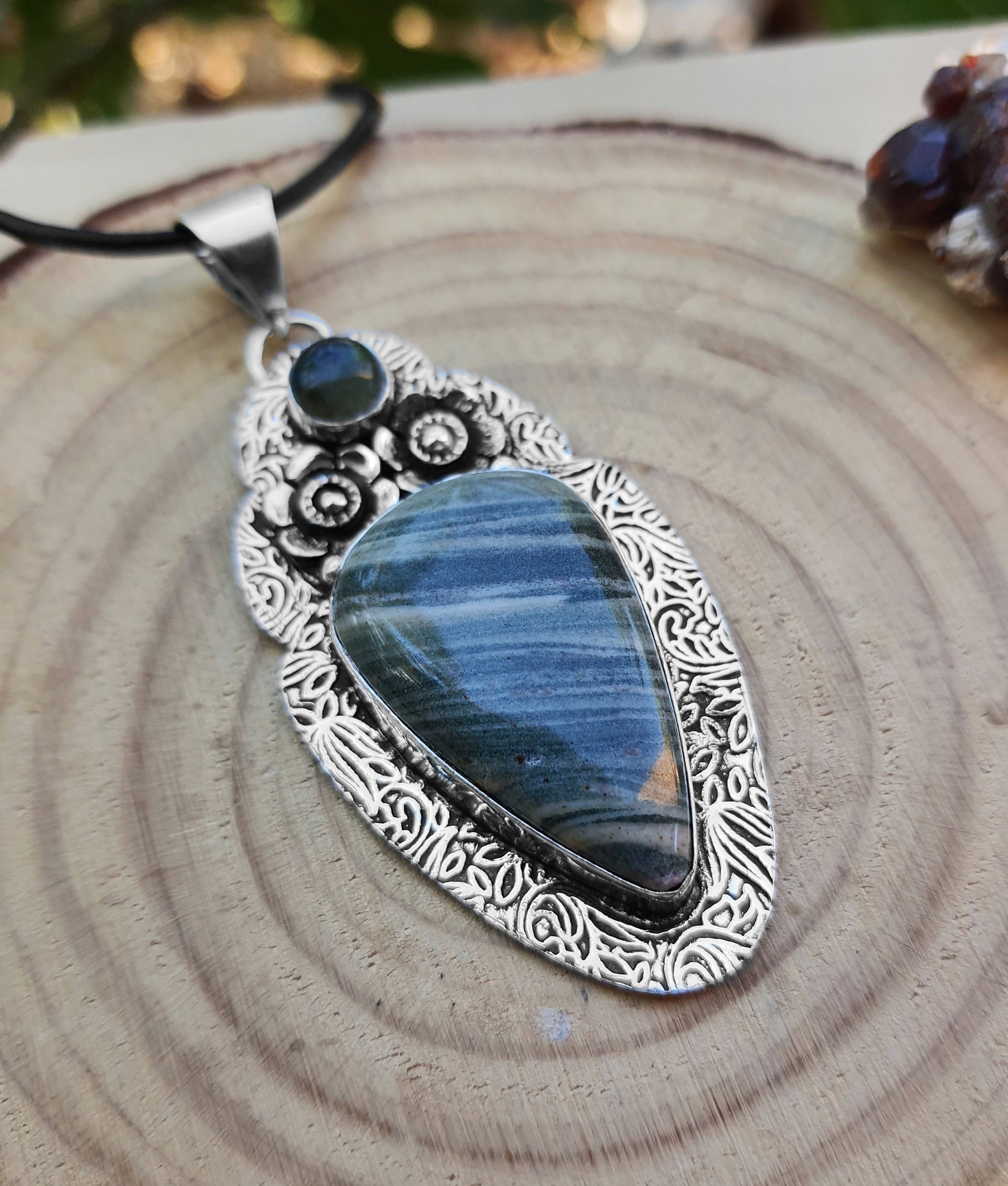 Jasper And Labradorite Statement Necklace In Sterling Silver Boho Gemstone Necklace One Of A Kind Gift Unique Jewellery