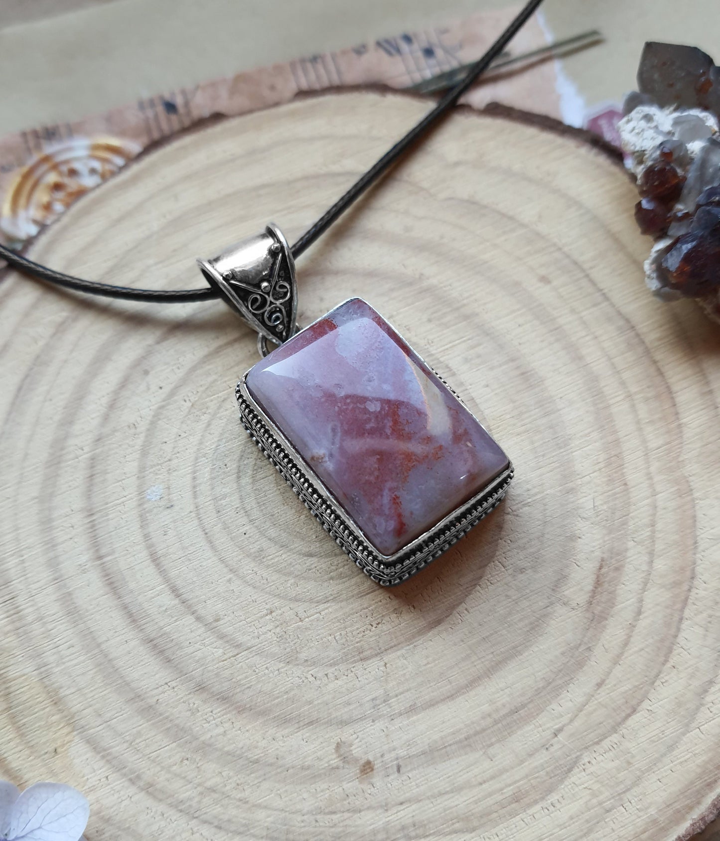 Agate Pendant In Sterling Silver Boho Crystal Necklace Unique Gift For Women GypsyJewelry