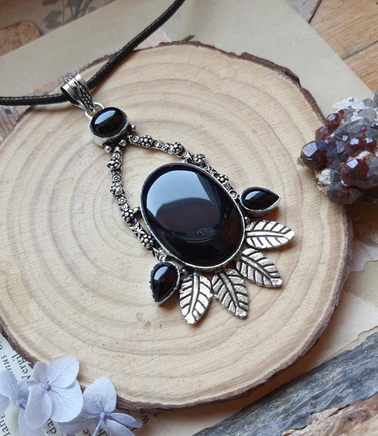 Black Onyx Pendant In Sterling Silver Boho Crystal Necklace Unique Gift For Women