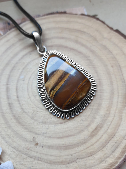 Tiger's Eye Statement Pendant Sterling Silver Gemstone Necklace Big Pendant Unique Gift For Her Crystal Necklace Unique Jewelry