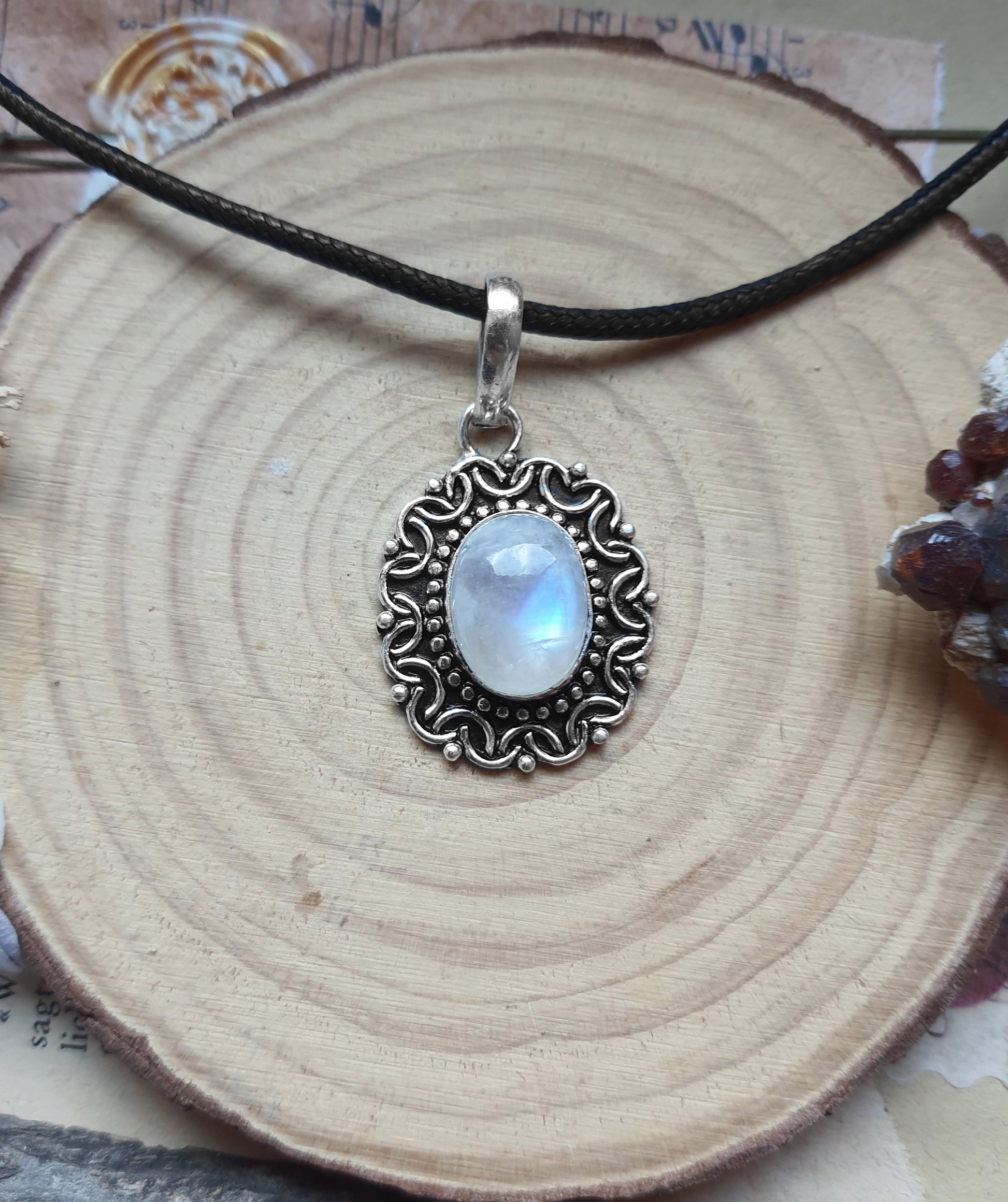 Rainbow Moonstone Necklace In Sterling Silver Oval Minimalist Pendant Unique Gift One Of A Kind Jewellery