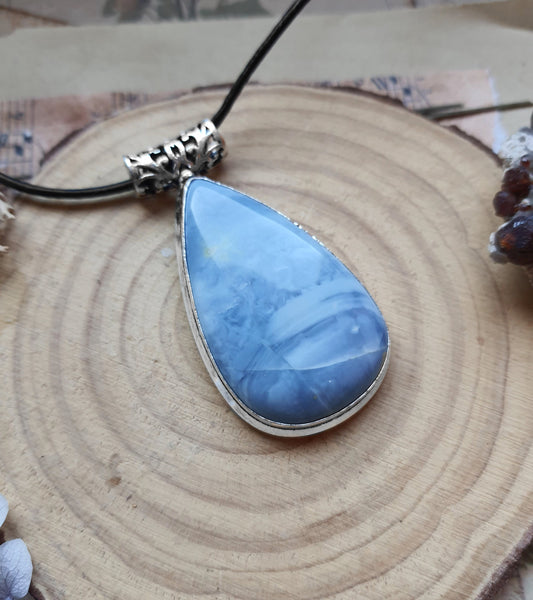 Blue Owyhee Opal Pendant In Sterling Silver Boho Raw Crystal Necklace Statement Necklace